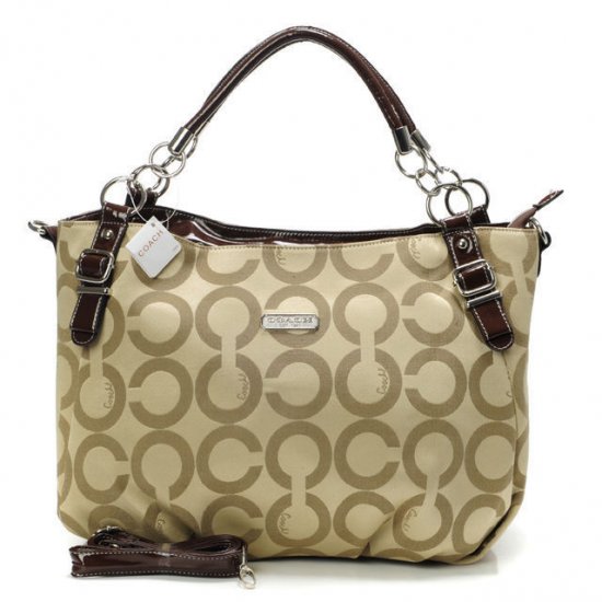 Coach Chain Logo In Monogram Small Khaki Totes BOU - Click Image to Close